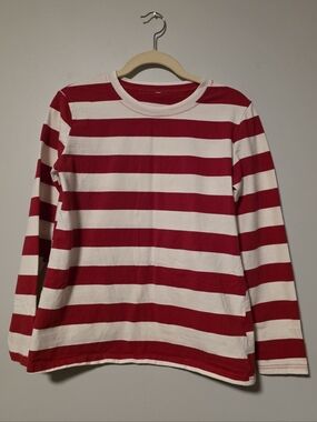 Red and White Striped Long Sleeve Tee